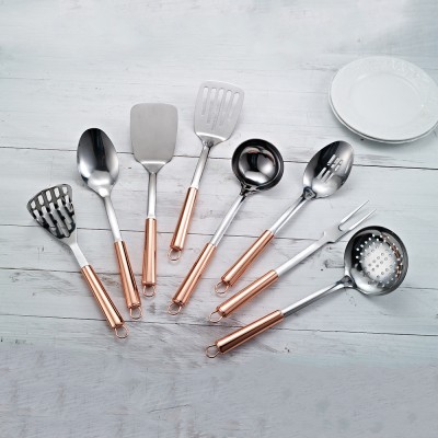 Kitchen Accessories Set Rose Gold Stainless Steel Cooking Tools With Copper Plating Handle