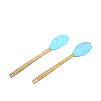 Wholesale Wooden Handle Baking Spoon, Kitchen Cooking Silicone Spoon